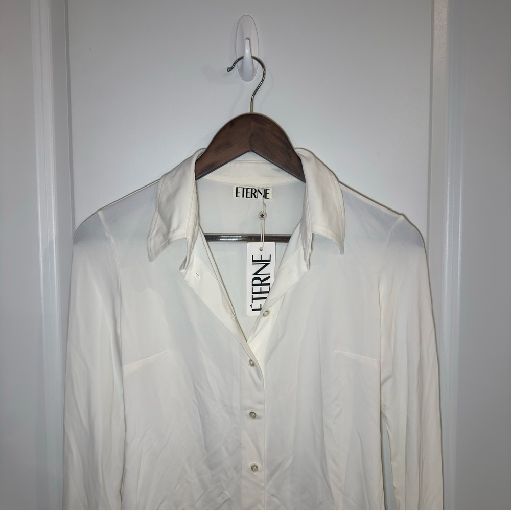 Eterne Charlie Top Matte Jersey Button Down in Ivory - Picture 7 of 14